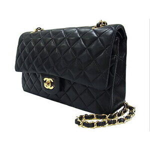 Chanel Matelasse Double Chain Shoulder Bag PouchBlack Lambskin Flap